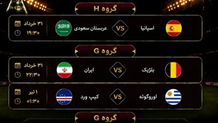 برنامه مسابقات امشب جام جهانی ۲۰۲۶/ جدول برنامه مسابقات امشب جام جهانی ۲۰۲۶+ ایران و بلژیک؛ مهم ترین بازی امشب جام جهانی ۲۰۲۶