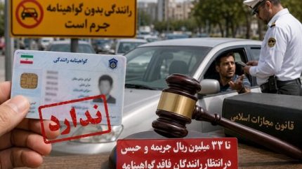 جریمه سنگین و حبس در انتظار رانندگان بدون گواهینامه؛ تا ۳۳ میلیون ریال جریمه برای این تخلف / هشدار مهم پلیس به رانندگان؛ رانندگی بدون گواهینامه با جریمه ۳۳ میلیون ریالی و مجازات حبس همراه شد / قانون سختگیرانه برای رانندگان فاقد گواهینامه؛ جزئیات جریمه نقدی و مجازات حبس را از دست ندهید