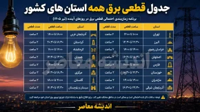 جدول قطعی برق همه استان های کشور فردا سه شنبه ۶ مرداد ۱۴۰۵ | ساعت خاموشی برق استان ها