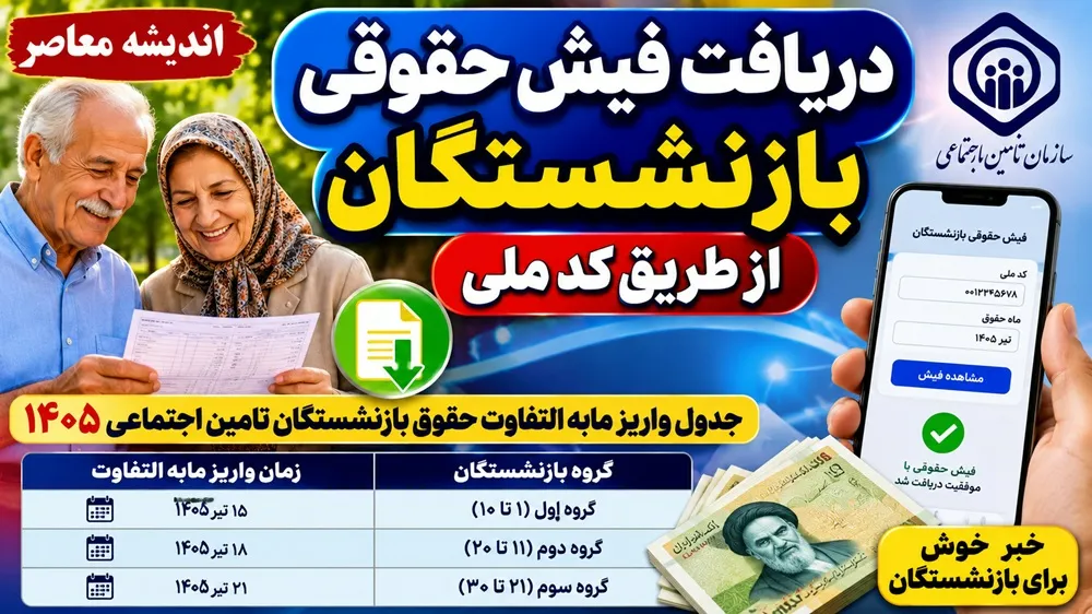 دریافت فیش حقوقی بازنشستگان از طریق کد ملی/ جدول واریز مابه‌التفاوت حقوق بازنشستگان تأمین اجتماعی ۱۴۰۵