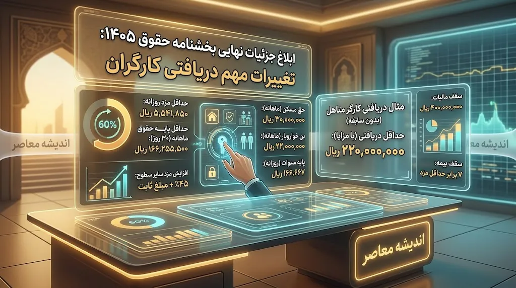 بخشنامه حقوق ۱۴۰۵ کارکنان دولت ابلاغ شد؛ افزایش پلکانی ۲۰ تا ۴۳ درصد + سقف ۱۳۰ میلیونی و معافیت مالیاتی ۴۰ میلیون تومان