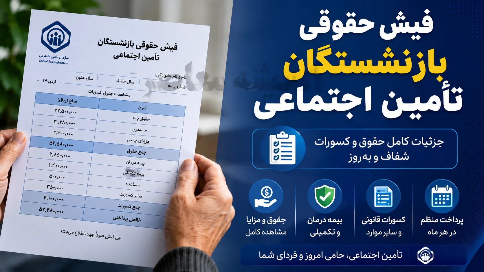 فیش حقوقی بازنشستگان تامین اجتماعی بدون مراجعه حضوری / مشاهده مبلغ حقوق، کسورات و جزئیات فیش با کد ملی / راهنمای ورود به سامانه تامین اجتماعی