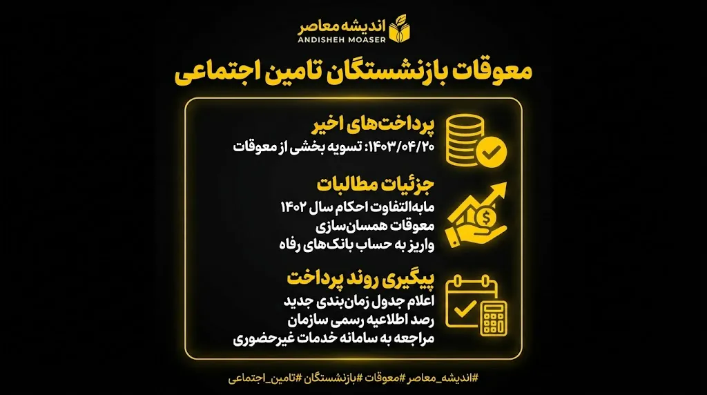 پرداخت معوقات بازنشستگان تامین اجتماعی؛ آخرین خبر از واریز معوقات اردیبهشت ۱۴۰۵ در مهر و آبان