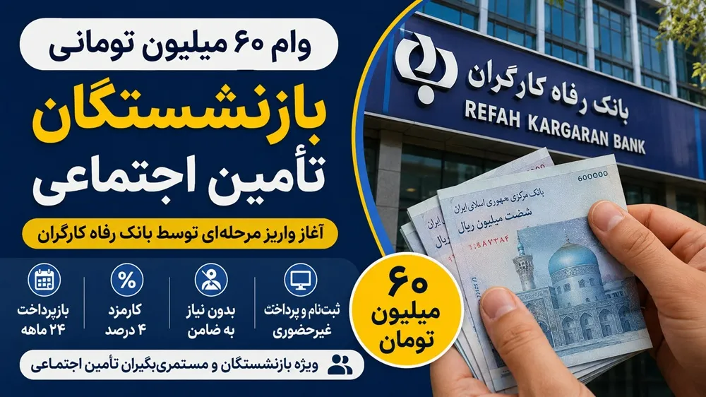 اخبار فوری رفاهی بازنشستگان | وام ۶۰ میلیون تومانی بازنشستگان تامین اجتماعی از تیرماه قابل ثبت نام است / کارمزد ۴ درصد و اقساط ۲۴ ماهه ؛ تنها از طریق کانون های بازنشستگی و بدون نیاز به ضامن